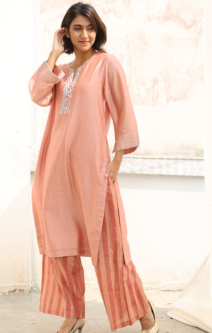 Chanderi Kurta in  Old Rose with Palazzo