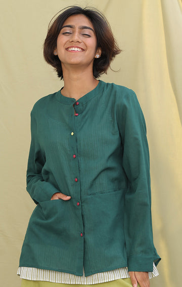 Copy of Handwoven Mul Shirt - Forest Green