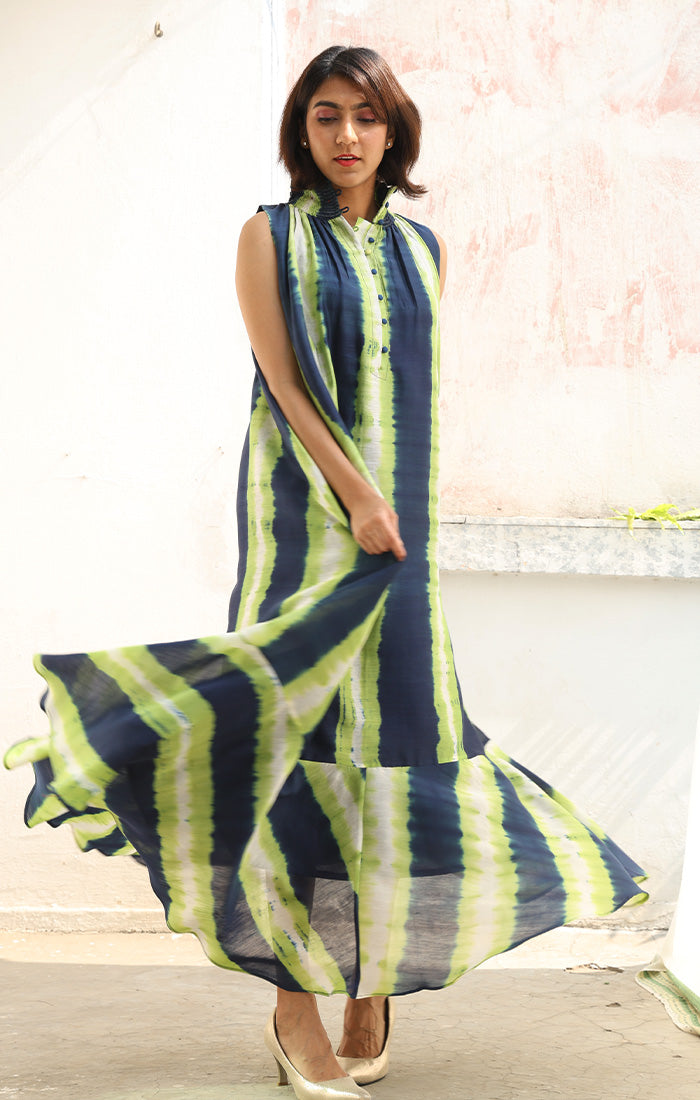 Chanderi Dress with Shibori and Kantha