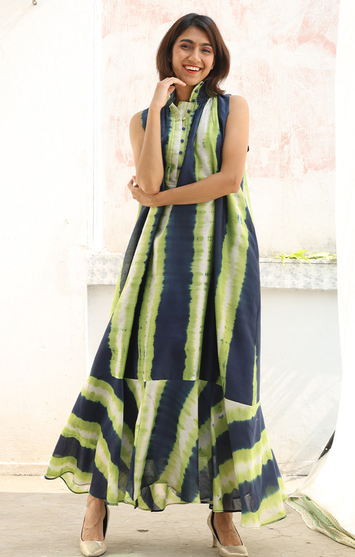 Chanderi Dress with Shibori and Kantha