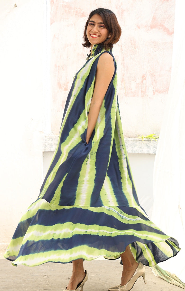 Chanderi Dress with Shibori and Kantha