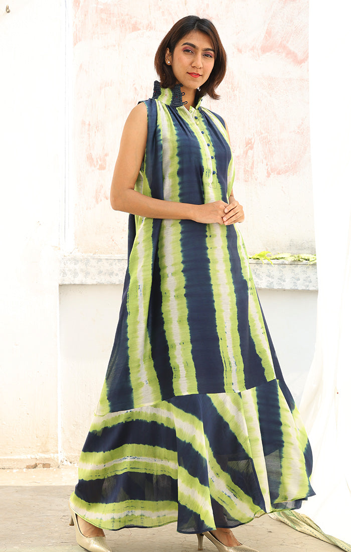 Chanderi Dress with Shibori and Kantha