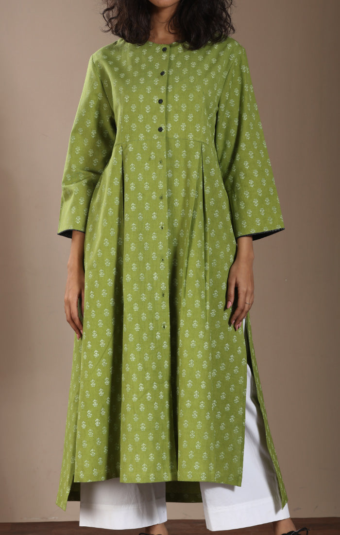 Pickle Green Twill Shirt Dress with Twill Pants