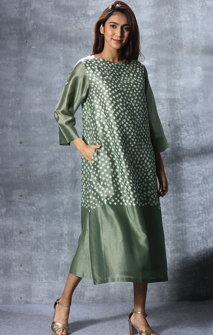 SALE - Jade Green Chanderi Shift Dress