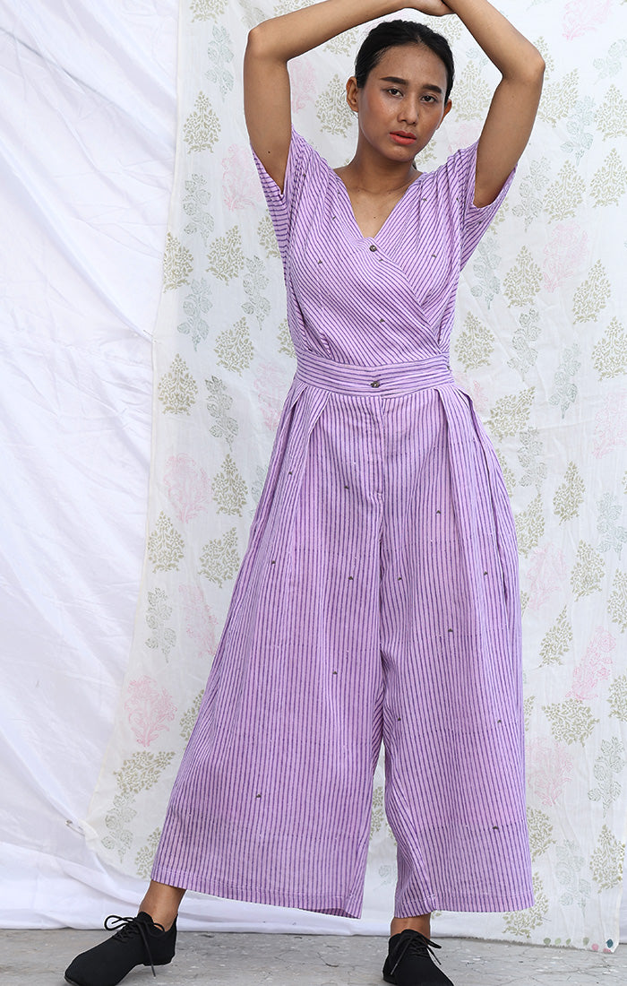 Lilac Pin Stripe handblock Printed Jumpsuit