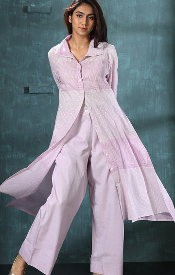 SALE- Lavender Shirt Dress /Long Tunic with Lavender Cotton Twill Pants