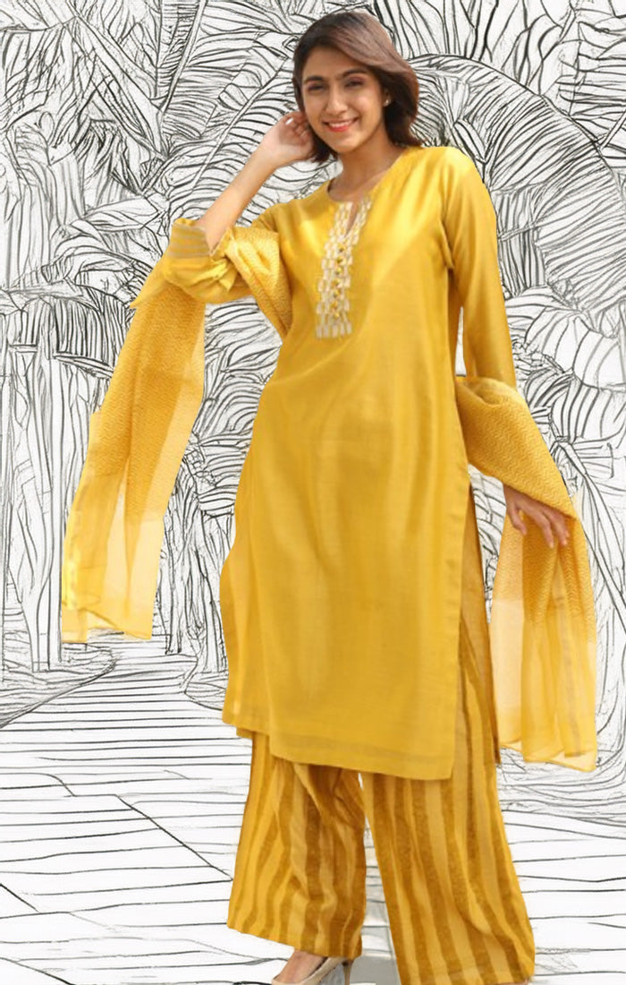 Chanderi Kurta in  Tuscan Sun Yellow  with Palazzo