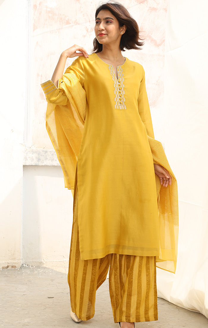 Chanderi Kurta in  Tuscan Sun Yellow  with Palazzo