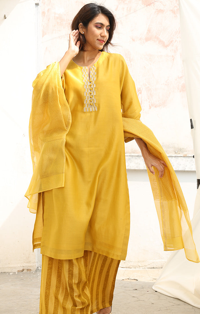 Chanderi Kurta in  Tuscan Sun Yellow  with Palazzo