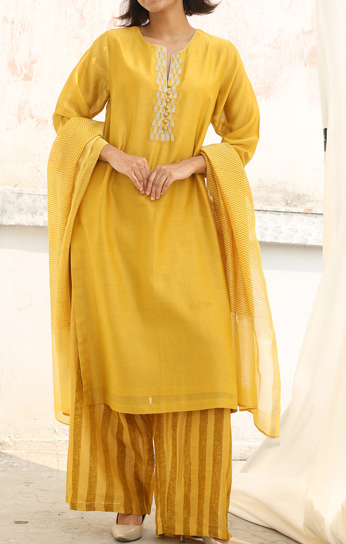 Chanderi Kurta in  Tuscan Sun Yellow  with Palazzo