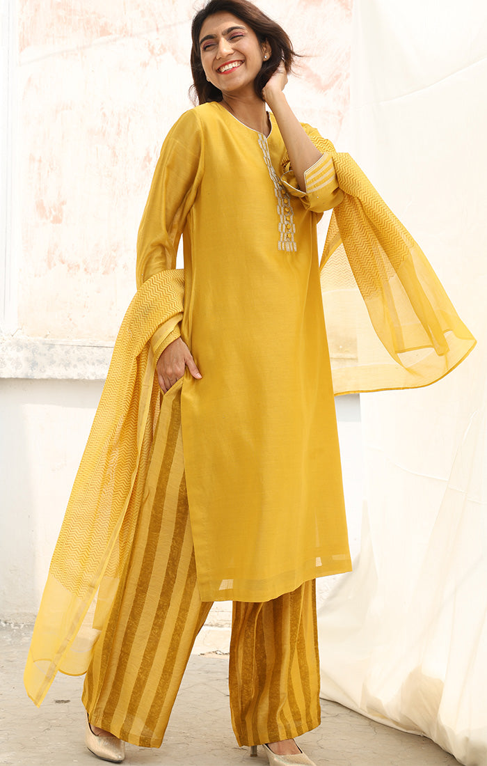 Chanderi Kurta in  Tuscan Sun Yellow  with Palazzo