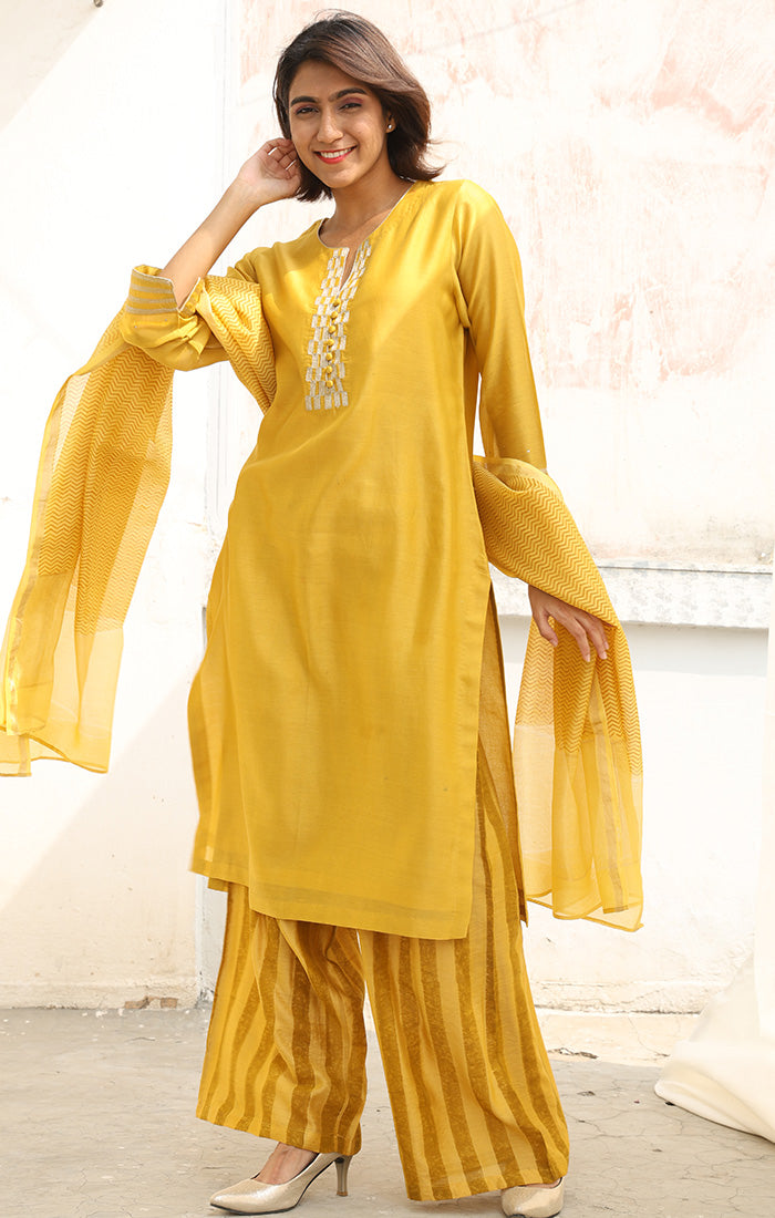 Chanderi Kurta in  Tuscan Sun Yellow  with Palazzo