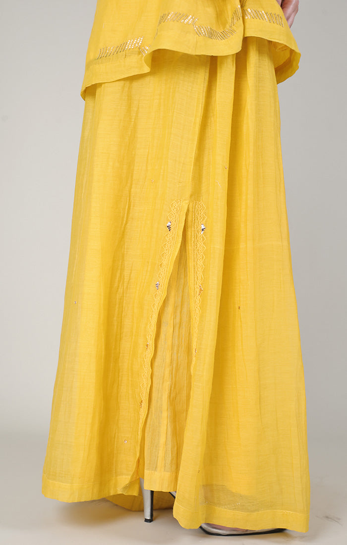 Mustard Halter Neck Black Top with Palazzo  and Stole