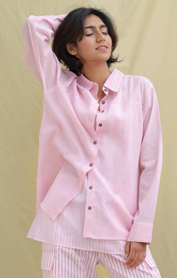 Handwoven Mul Shirt - Light Blush Pink