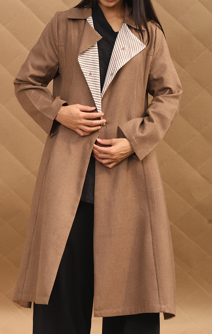 Tan Wool Twill Overcoat