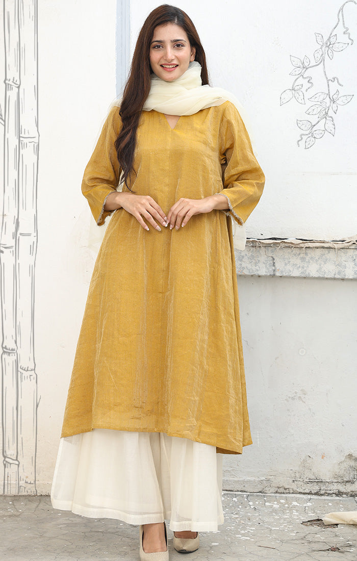 Old Gold Chanderi Tissue Kurta
