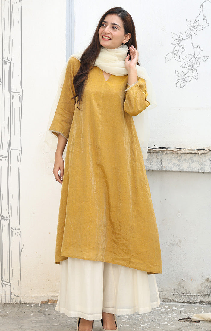 Old Gold Chanderi Tissue Kurta