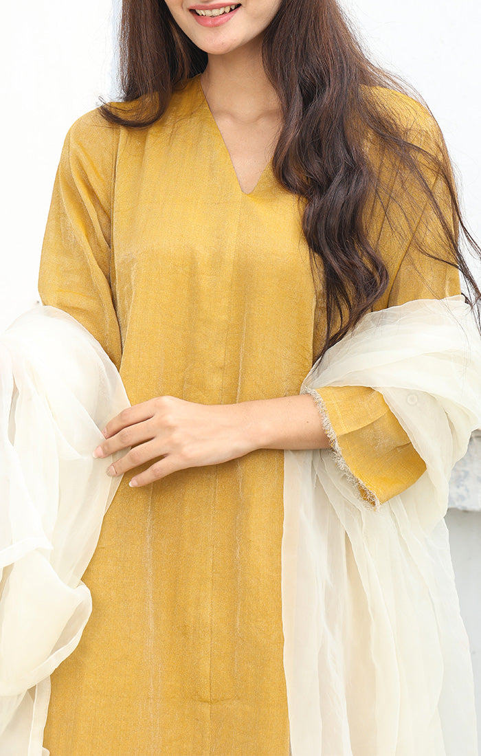 Old Gold Chanderi Tissue Kurta