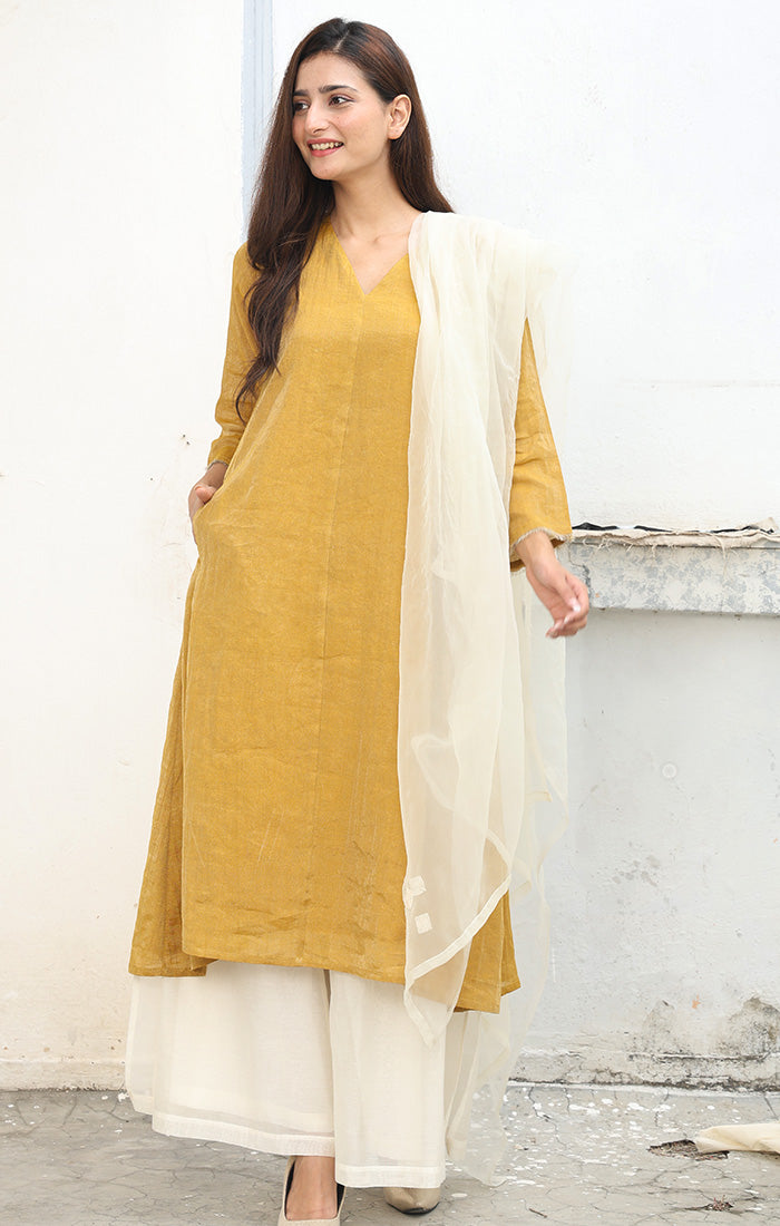 Old Gold Chanderi Tissue Kurta
