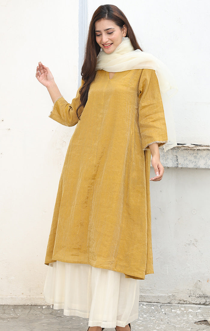 Old Gold Chanderi Tissue Kurta