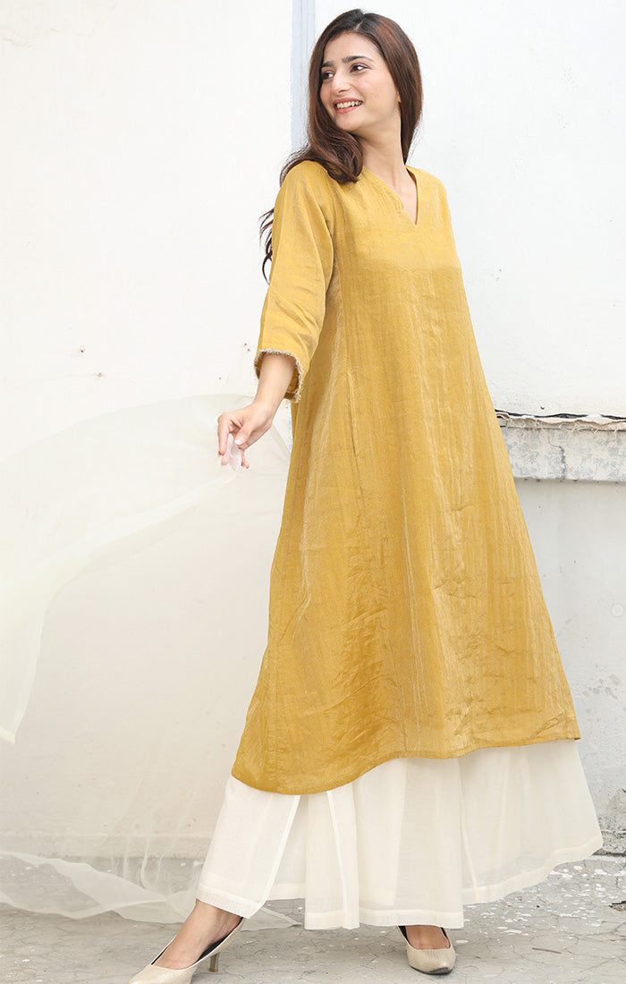 Old Gold Chanderi Tissue Kurta