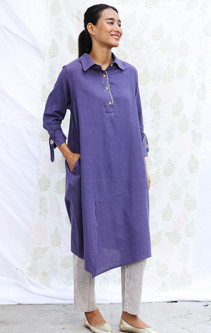 Russian Violet Handspun Handwoven Cotton Tunic with Pants