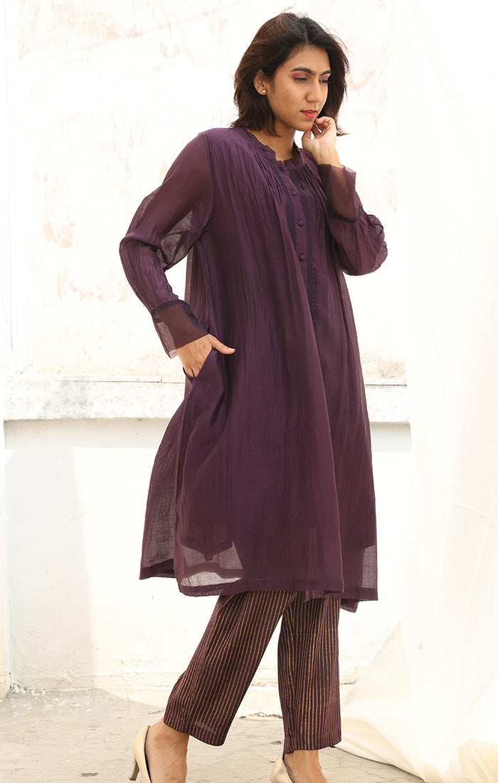 Chanderi Kurta in Deep Purple with Pants