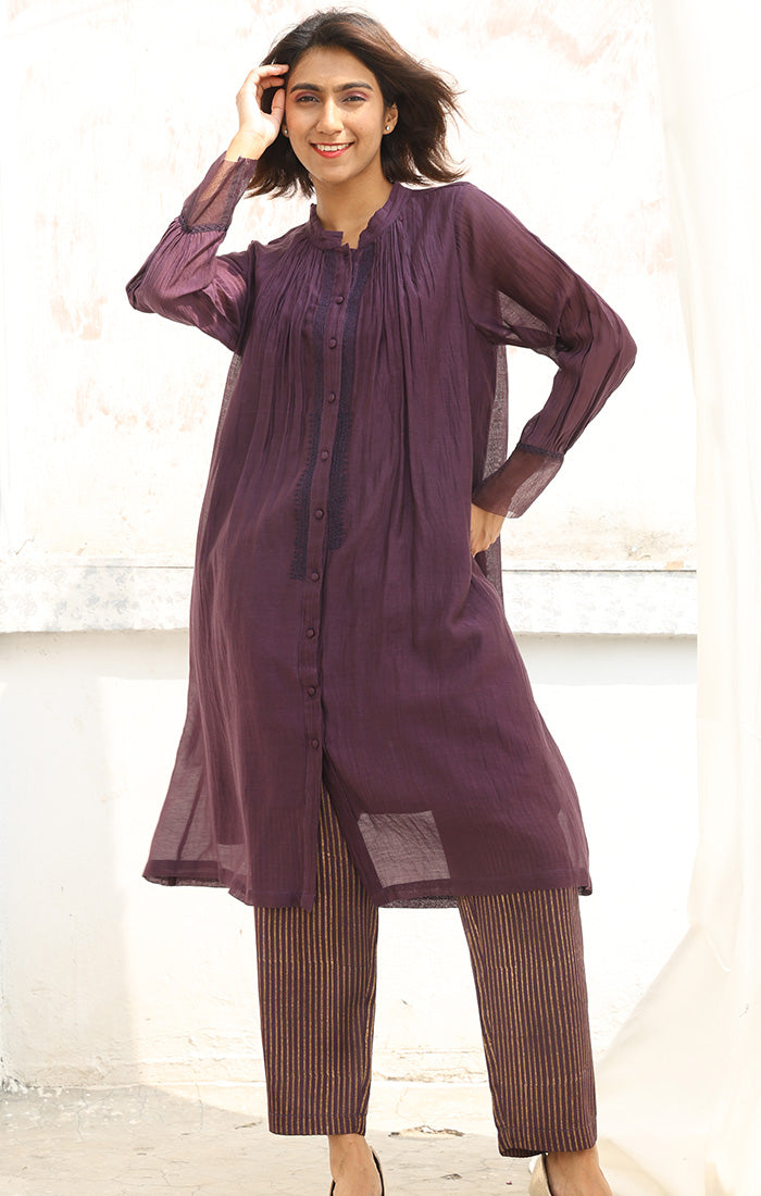 Chanderi Kurta in Deep Purple with Pants