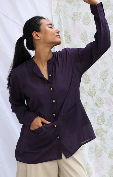 Handwoven Mul Shirt with Pockets- Russian Violet