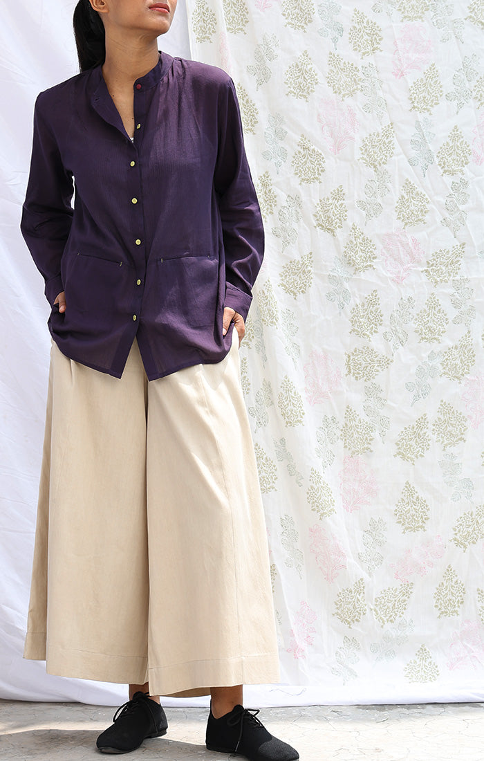 Handwoven Mul Shirt with Pockets- Russian Violet