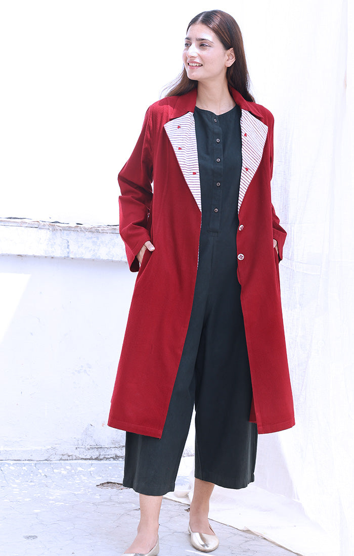 Cherry Red Wool Twill Overcoat