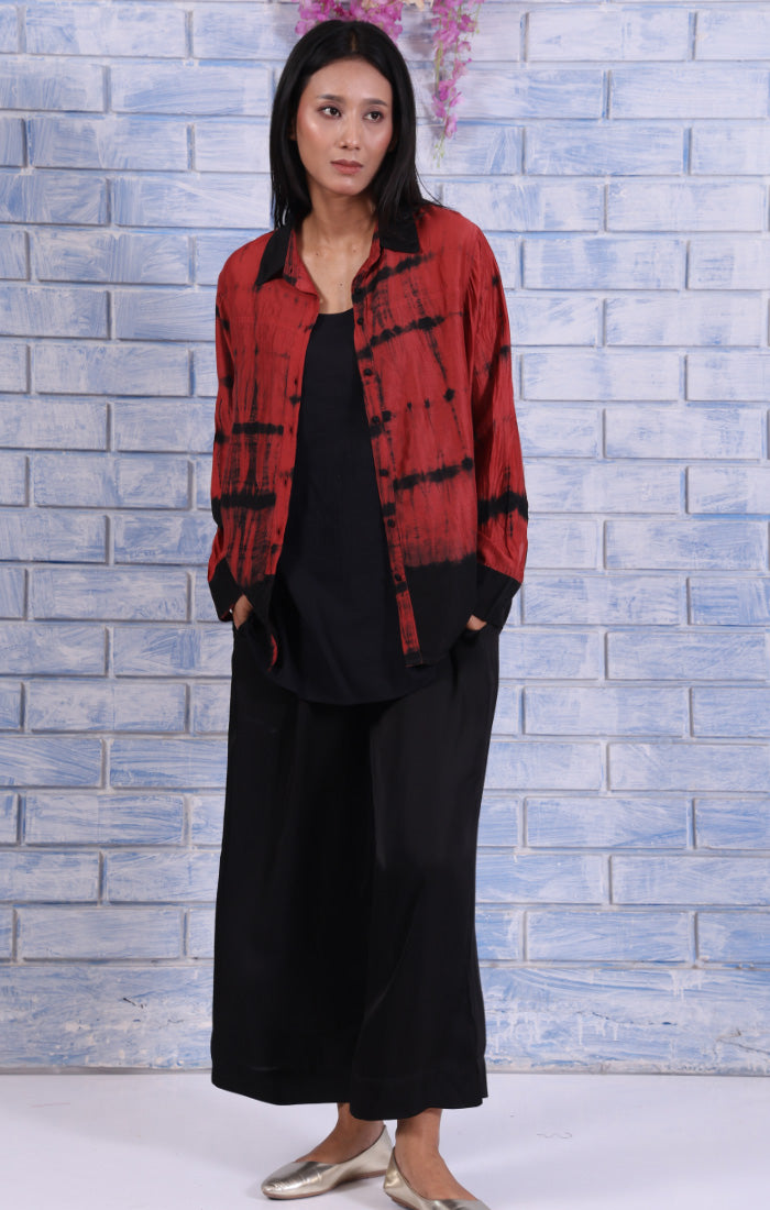 Chanderi Shirt - Arashi Shibori Rust Madder