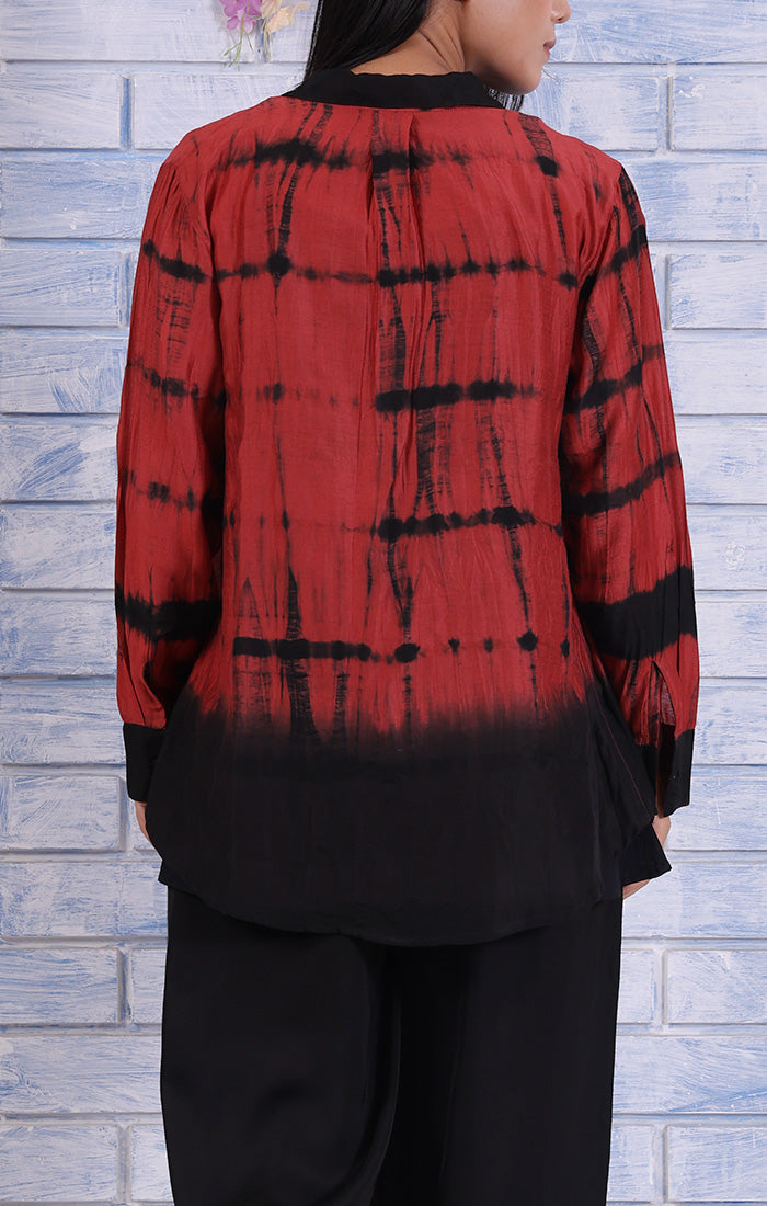 Chanderi Shirt - Arashi Shibori Rust Madder