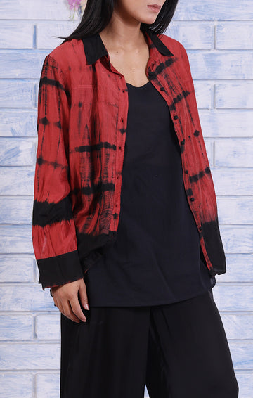 Chanderi Shirt - Arashi Shibori Rust Madder