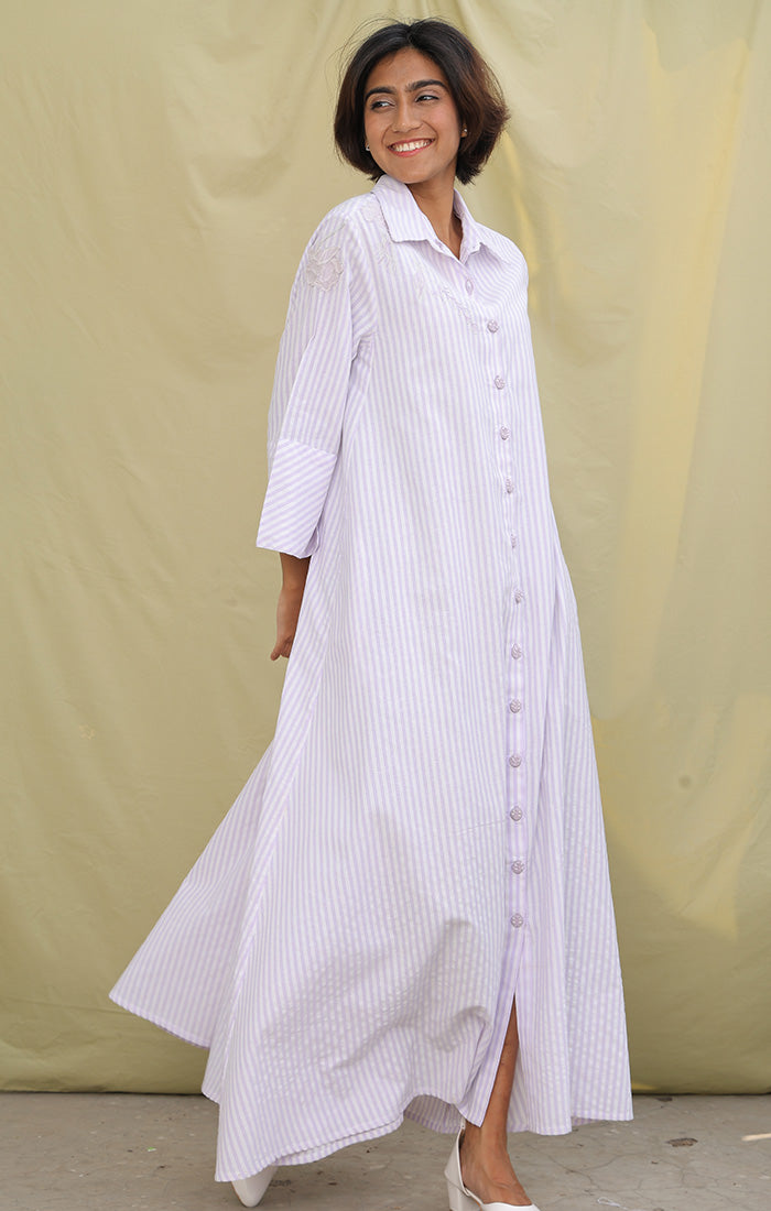 Shirt Dress - Seersucker Lavender Stripes