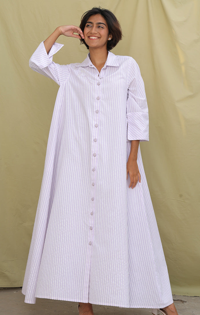 Shirt Dress - Seersucker Lavender Stripes