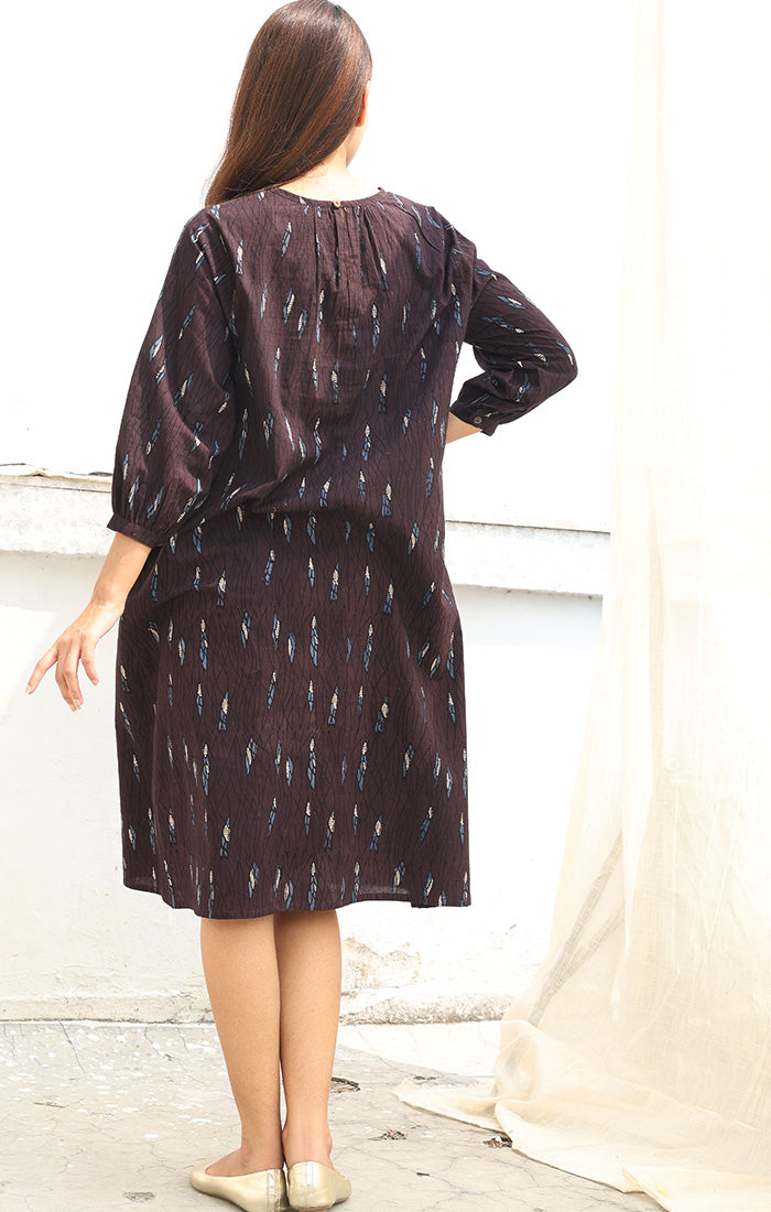 Shift Dress Ajrak Print in Cedar Brown