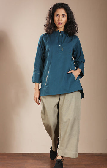 Cotton Twill Top - Pine Green with Taupe Pants