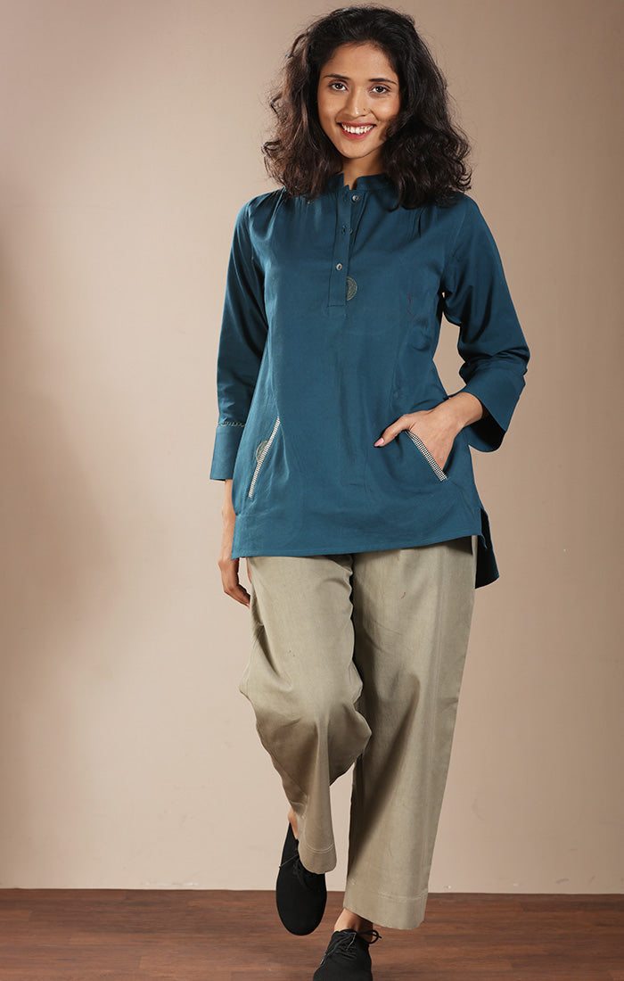 Cotton Twill Top - Pine Green with Taupe Pants