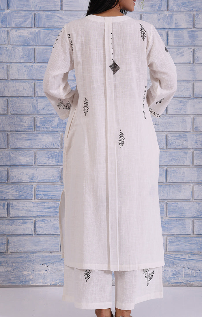 Abstract Charcoal Handblock Printed Tunic in Soft Pearl