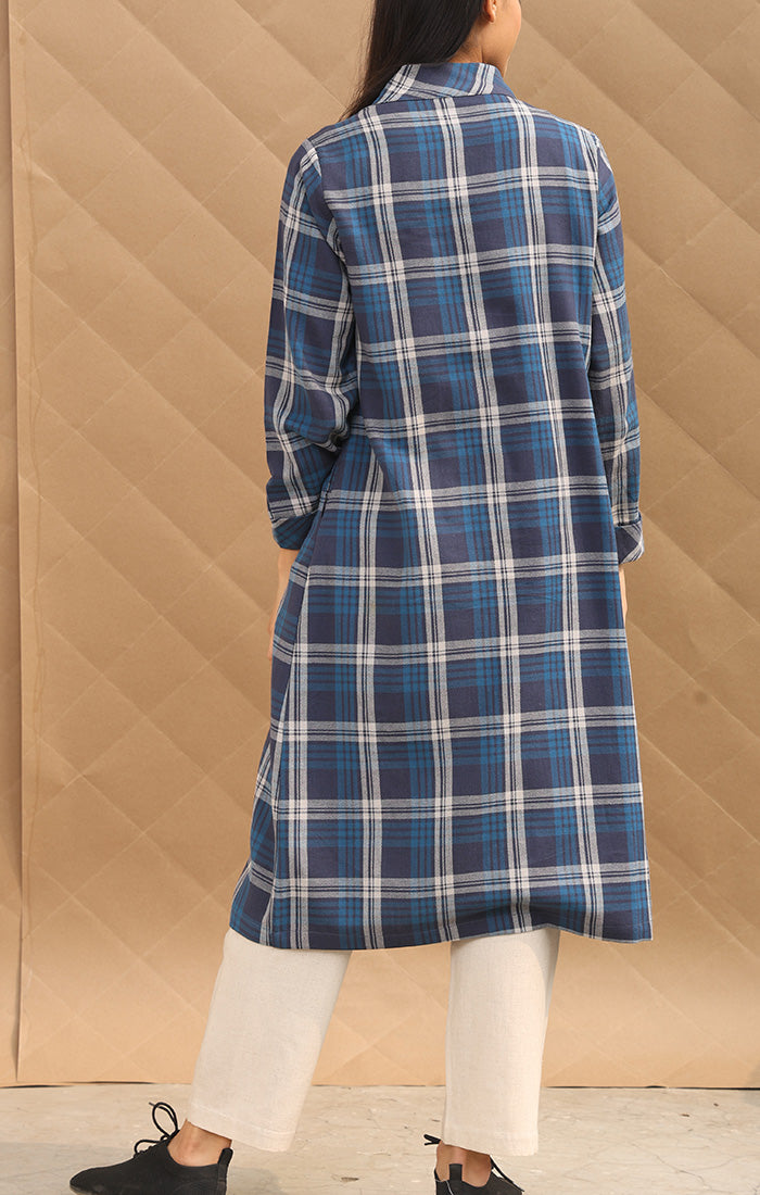 Checked Wool Twill Wrap Tunic