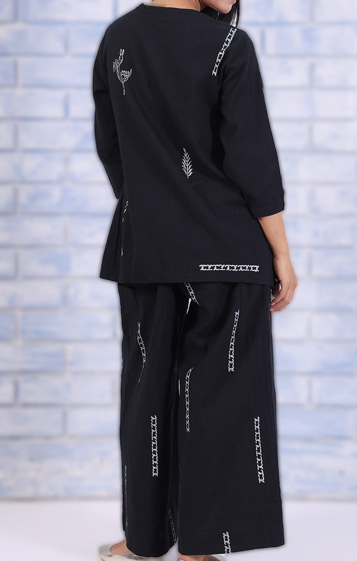 Abstract Charcoal Handblock Printed Top in Sable Black
