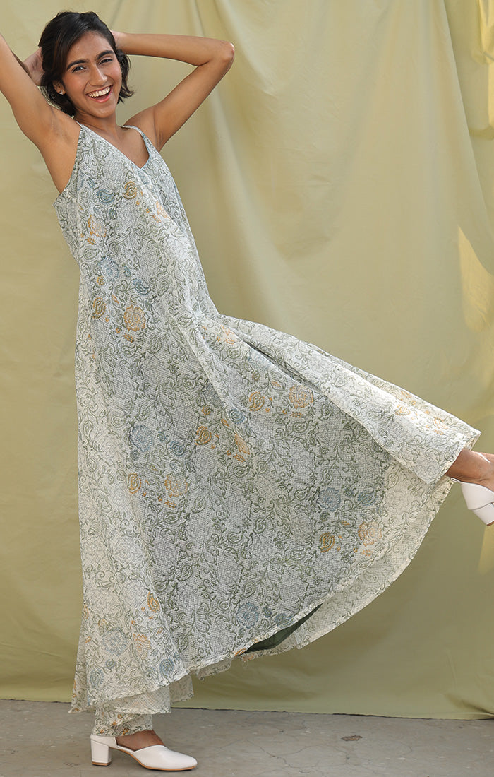 Floral Handblock Printed Summer Dress
