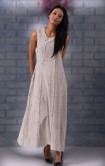 Handblock Printed Sleeveless Patchwork Dress