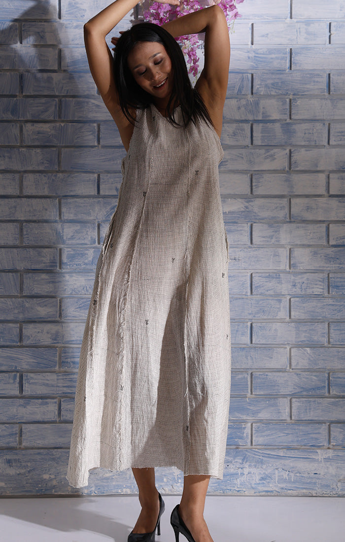 Handblock Printed Sleeveless Patchwork Dress