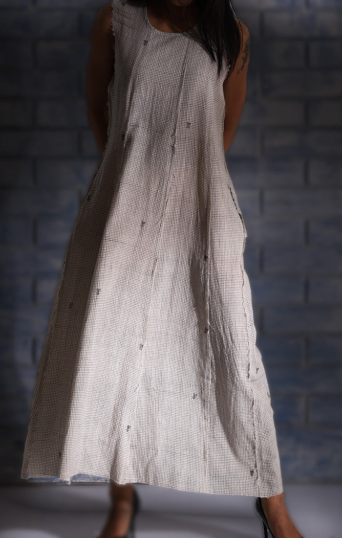 Handblock Printed Sleeveless Patchwork Dress
