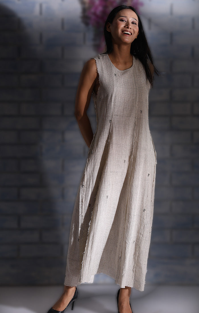 Handblock Printed Sleeveless Patchwork Dress