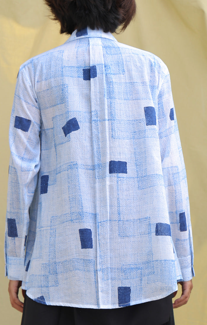 Handblock Printed Indigo  Mul Shirt