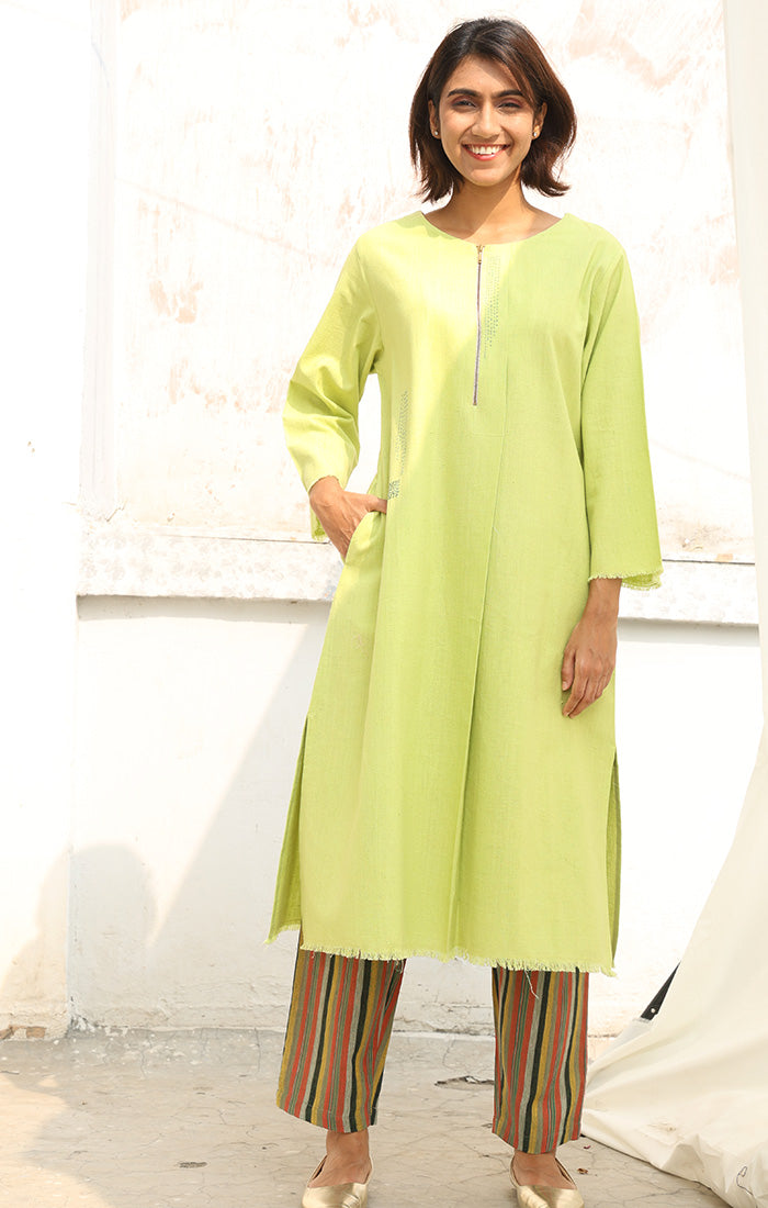 Handspun Handwoven Cotton Kurta in Wild Lime