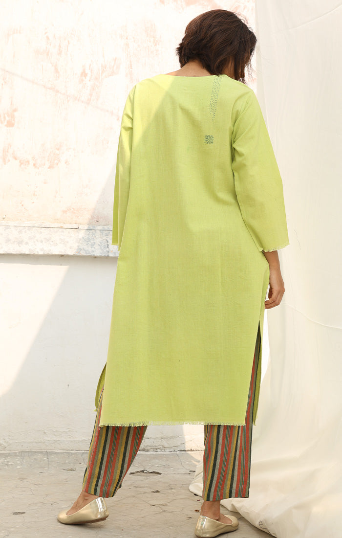 Handspun Handwoven Cotton Kurta in Wild Lime